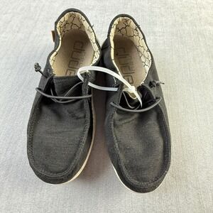 Hey Dude Wendy Youth Linen Black Slip On Loafers Shoes Kids Size 3 130124987